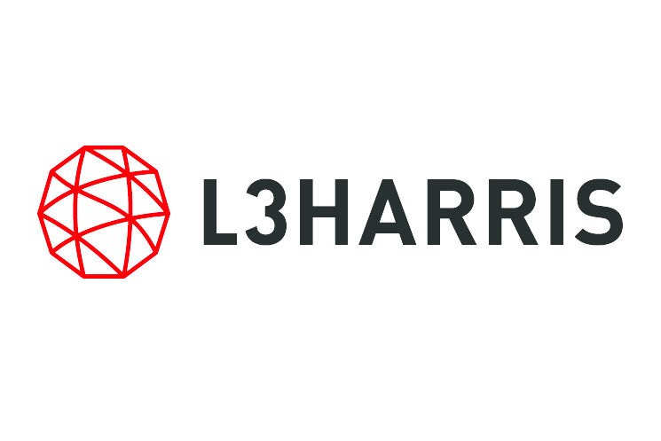 Logo for L3Harris in black and red on a white background.